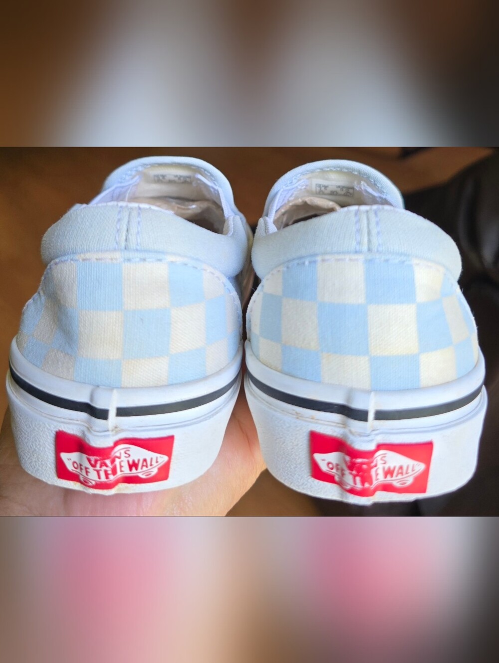 Sz 3.5 Men's/5.0 Women's VANS CLASSIC CHECKERBOARD Light Blue/White Slip-on Shoe - Picture 5 of 8